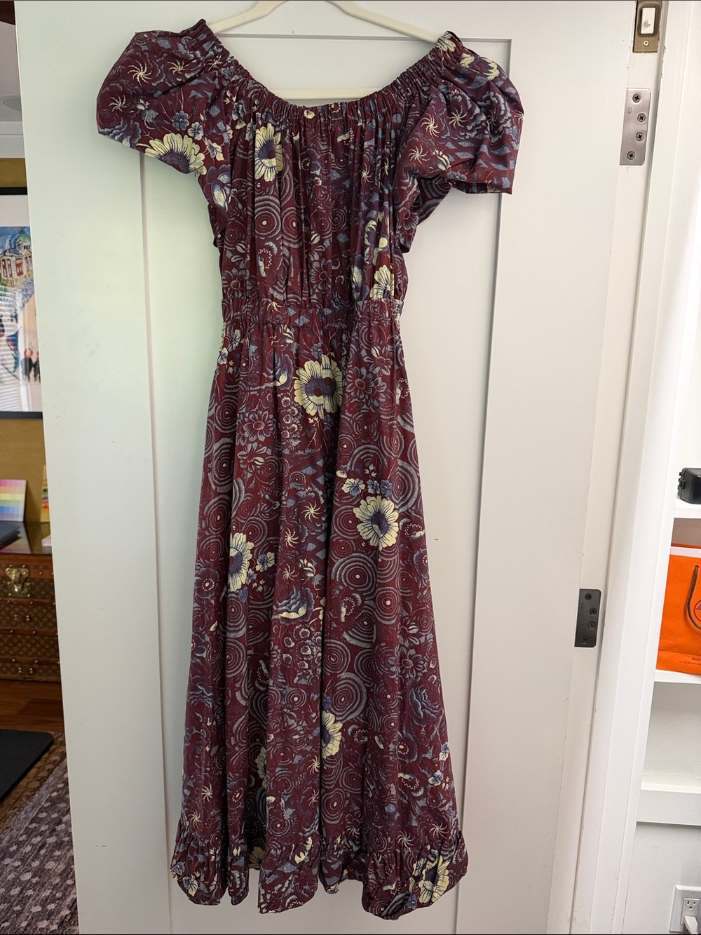 Ulla Johnson Women’s Off-Shoulder Floral Maxi Dress in Burgundy